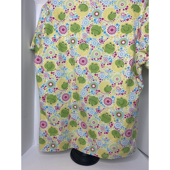 Dickies Smiling Frogs Geometric Polka Dots Yellow Small Scrub Top - Picture 10 of 10